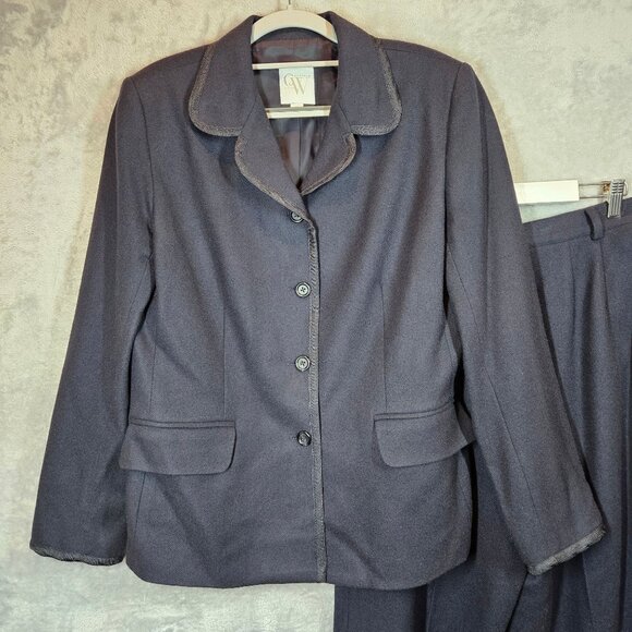 CW  Black Blazer Pant 100% Wool Suit Set Womens 12 Career Office classy classic - Picture 3 of 16